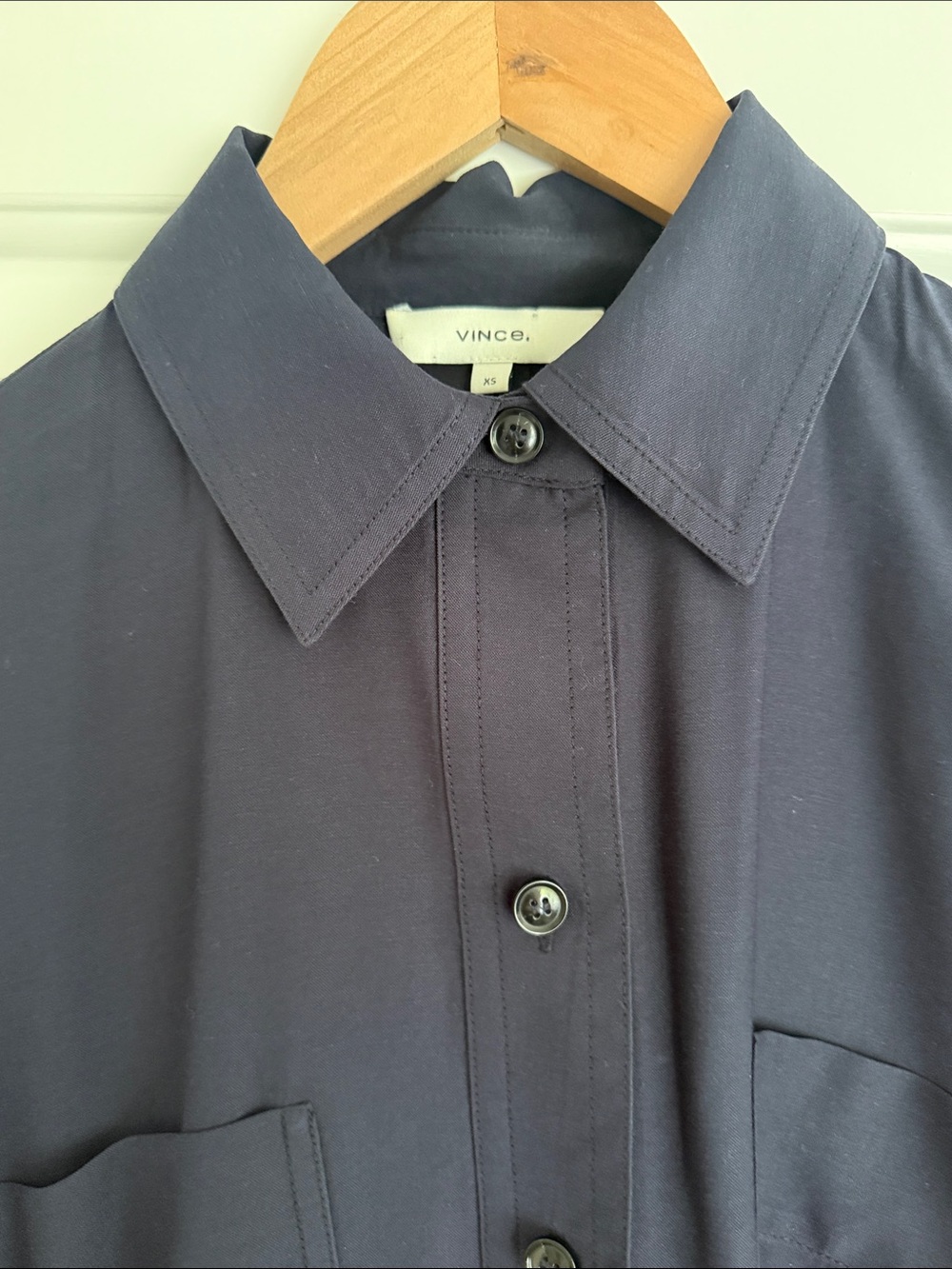 Vince Navy Button-Down Shirt dress with pockets and removable belt
